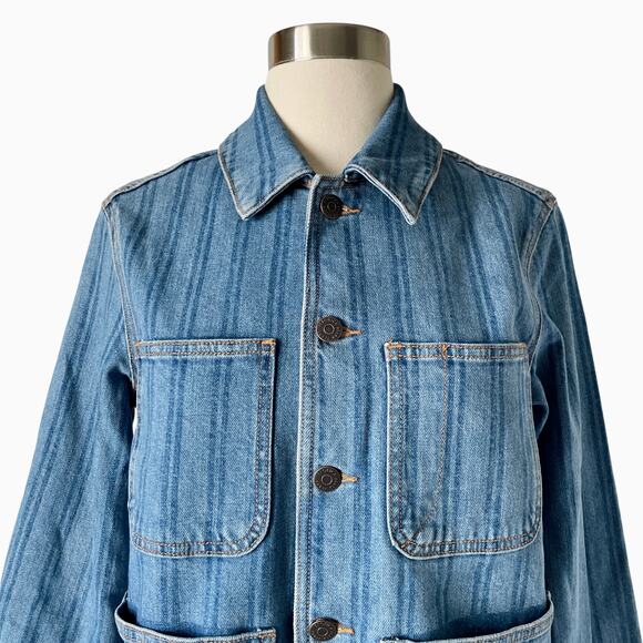 Veronica Beard Dahl Sapphire Stripe Cotton Denim Jacket XS Utility Casual Jean - Picture 9 of 15